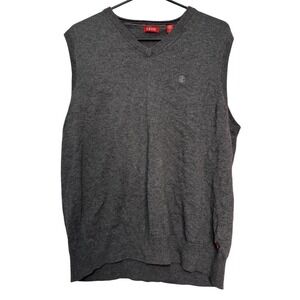 IZOD Men's Gray Sweater Vest L Sleeveless Pullover Classic Knit